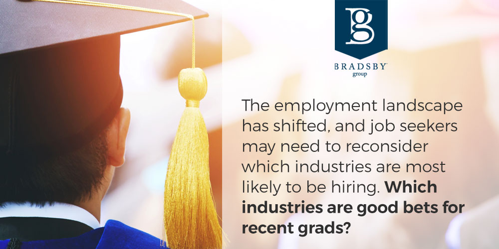 - Bradsby Group The employment landscape has shifted, and job seekers may need to reconsider which industries are most likely to be hiring. Which industries are good bets for recent grads? - best jobs for college grads